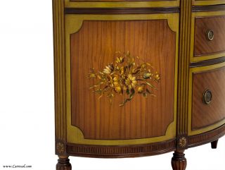 French Demi Lune Mahogany Walnut Hand Painted Cabinet Commode Server