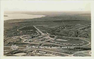 Fort Peck Montana MT 1930s Aerial Real Photo Postcard Fort Peck