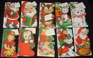 18 Vtg 1950s Christmas Greeting Cards Santa Cat Puppy Angel Doll Etc