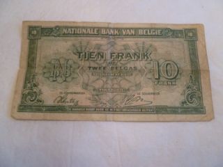 Belgie Belgique Belgium Tien (10) Frank Bank Note Paper Money