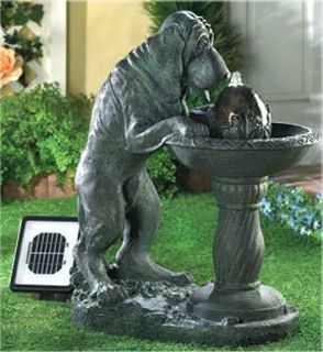 Whimsical Thirsty Dog Solar Water Fountain Faux Bronze NIB