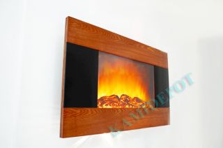 GV Modern Wood Trim Panel Electric Fireplace Heater Wall Mount Style