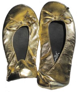 Footzyrolls Rollable Shoes in Ballet Flats Silver Black Gold Size S M