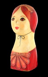 VINTAGE PAPER MACHE HAND PAINTED FEMALE BUST CAPISTRANO MEXICO