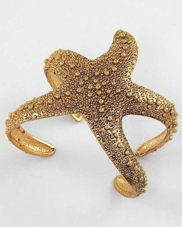 Chunky Gold Tone Star Fish Costume Jewelry Cuff Statement Bracelet