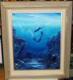 Frederick C Spurgeon Original Oil on Canvas Seascape Mermaid Painting