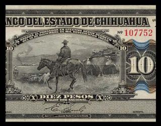 10 PESOS Banknote MEXICO REVOLUTION   1913   COWBOYS and Cattle   Pick