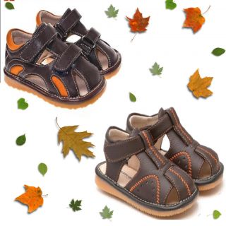 Boys Brown Orange Squeaky Fisherman Sandals 4 5 6 7 8 Removeable