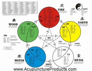 11 double sided laminated color five element chart