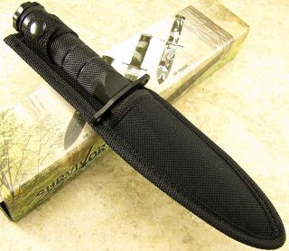 Black Knurled Survivor Fixed Blade Survival Kit Boot Knife Double Edge
