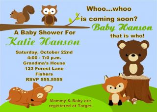 Forest Creatures Animals Owl Baby Shower Invitation 1st Birthday