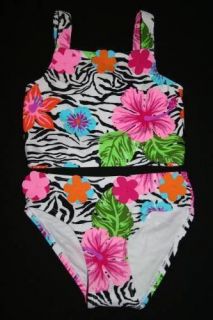 Girls Flapdoodles Floral Zebra Tankini Swimsuit 6