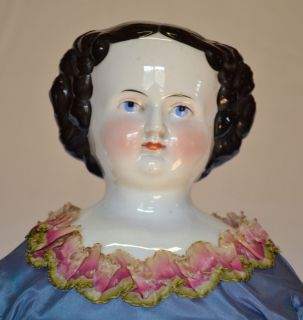 German China Doll Flat Top High Brow 1800s 27 Tall Vintage RARE Old