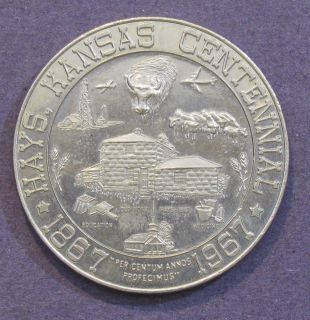  City, Kansas; Fort Hays Coin Club Centennial Dollar; 1967; White Metal