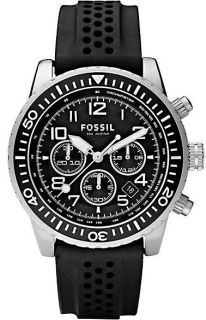 Mens Black Fossil Chronograph Silicone Band Watch CH2705