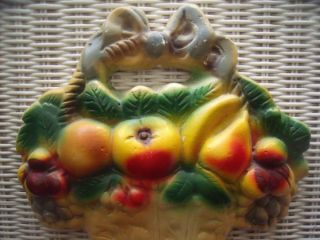 Shabby Cottage Chic Vintage Basket of Fruit Chalkware Wall Hanging
