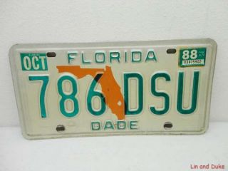 Official Florida FL State License Plate 1988 Dade County 786 DSU