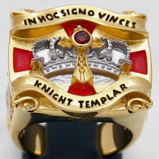 Knights Templar Masonic Freemason Ring 18 Kt Gold Plated Brand New in