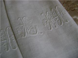  Set of French Vintage Napkins L H Monogrammed with Table Cloth