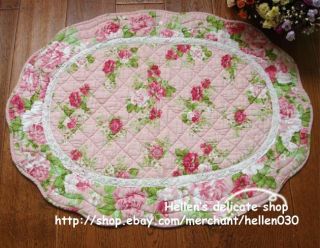Shabby Rose Floral Cotton Quilted Pink Bath Rug Floor Door Mat J Style