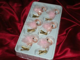 Clip on Pink Flamingos 2010 Christmas Glass Ornaments