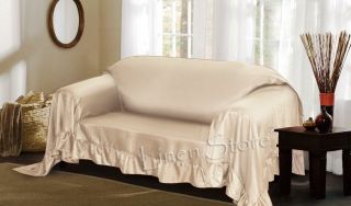 Ivory Venice Furniture Throw Cover Fancy Ruffle Border Slipcover