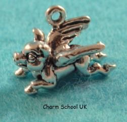 Flying Pig Charm 3D Sterling Silver Charms Wings