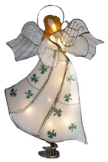 Shamrock Angel with Harp Irish Christmas Tree Topper