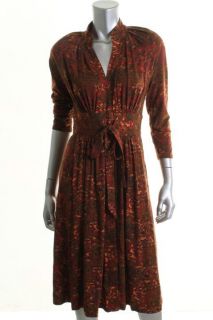 Plenty by Tracy Reese New Peasant Frock Brown Printed 3 4 Sleeve