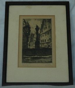  Rothenburg Marketplace Tauber Pencil Signed by Willi Foerster