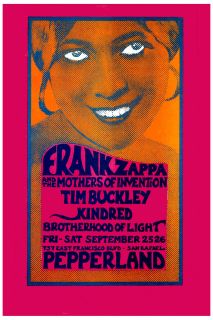 Frank Zappa Tim Buckley at Pepperland Concert Poster Circa 1970