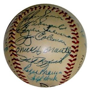 1954 Yankees Team 27 Signed Baseball Mickey Mantle Yogi Berra High