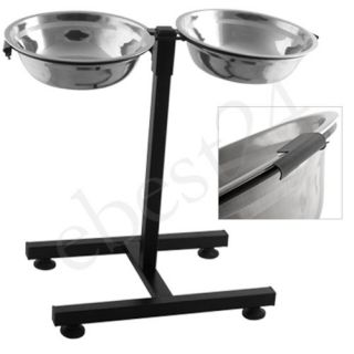 dog pet puppy water food feeding stand 2 bowls