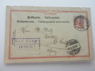 Postcard from Switzerland St Gallen to Stuttgart Germany 1893
