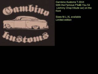 Gambino Kustoms F U 54 (blk) t shirt with cream illistration by tex