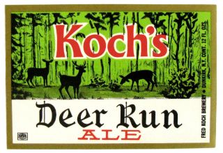 Fred Koch Kochs Deer Run Ale Label Dunkirk NY 12 Ozs