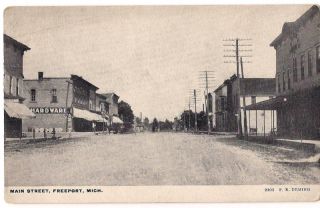 Freeport Michigan Main Street Stores 1909 Postcard