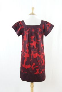 French Connection Red, Wine Floral Square Neck Shift Dress Size 4