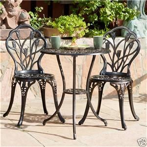  Copper Finish French Bistro Outdoor Living Patio Set Table + 2 Chairs