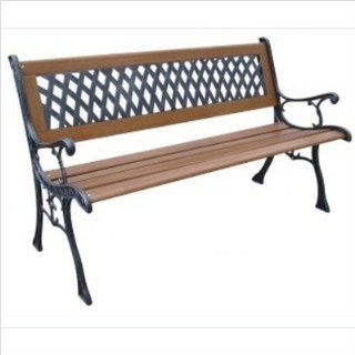  Garden Outdoor Park Bench Wooden Seat, Rust Resistant Cast Iron Legs