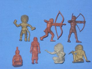 Vintage Marx 1953 60mm Fort Apache Playset Camp Indian Figures 7 Poses