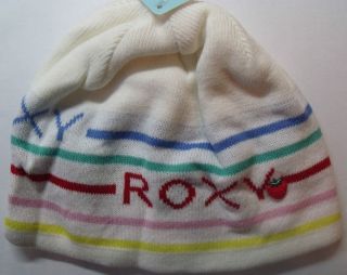 Brand New Roxy Women  Frozen Fruit  Beanie White Stripe Winter Sport