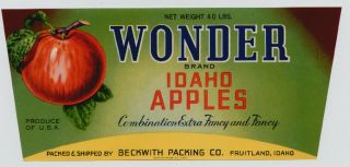 Wonder Vintage Fruitland Idaho ID Apple Crate Label