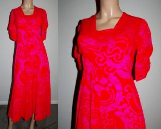 Vtg 1960s 70s Fumis Hawaiian Bright Pink Red Dress XS S