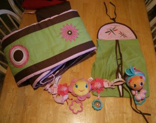 Crib bumper pad and diaper stacker 2 baby toys Girls pink brown and