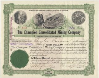  CHAMPION Cons. Mining Co. CRIPPLE CREEK Colorado FRANK PECK Signed