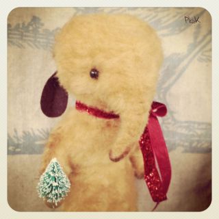 Primitive Vintage LK Fuzzy Elephant Bear Doll Ornament Bottle Brush