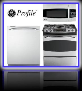 GE Profile 3 Piece Appliance Package Gas Range Microwave and