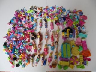  LOT 20 FASHION POLLY POCKET DOLLS, CLOTHES, SHOES FURNITURE PETS HORSE