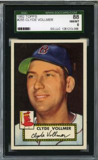 1952 Topps Baseball Clyde Vollmer 255 Red Sox SGC 8 NM MT 88